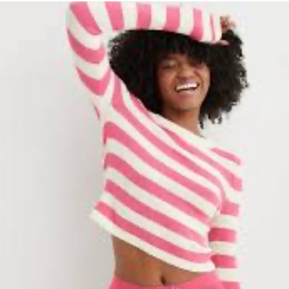 Aerie Vibrant Pink and white  Striped Sweater